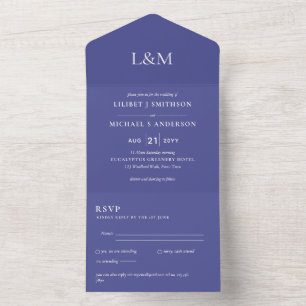 3in1 Paarse Violet Text only Wedding Invite RSVP All In One Uitnodiging