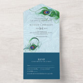 3in1 Pauw Blauw Groen Veer Huwelijk RSVP All I All In One Uitnodiging (Binnen)