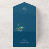 3in1 Peacock Feather Blue Green Wedding RSVP All In One Uitnodiging (Buitenkant)