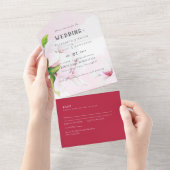 3in1 Roze Magnolia Roos Weddenschap RSVP All In One Uitnodiging (Afscheurbaar)