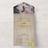 3in1 Rustic Sunflower Woodland Wedding RSVP All In One Uitnodiging (Binnen)