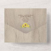 3in1 Rustic Sunflower Woodland Wedding RSVP All In One Uitnodiging (Achterkant)