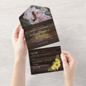3in1 Rustic Sunflower Woodland Wedding RSVP All In One Uitnodiging (Afscheurbaar)