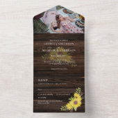 3in1 Rustic Sunflower Woodland Wedding RSVP All In One Uitnodiging (Binnen)