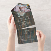 3in1 Rustic Wood Heart PHOTO Wedding RSVP All In One Uitnodiging (Afscheurbaar)