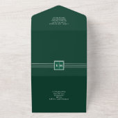 3in1 Smaragdgroene monochrome RSVP-tekst Trouwfees All In One Uitnodiging (Buitenkant)