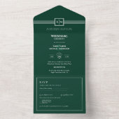 3in1 Smaragdgroene monochrome RSVP-tekst Trouwfees All In One Uitnodiging (Binnen)