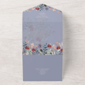 3in1 Stusty Blue Burgundy Floral Wedding All In One Uitnodiging (Buitenkant)