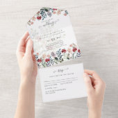 3in1 Stusty Blue Burgundy Floral Wedding All In One Uitnodiging (Afscheurbaar)