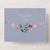 3in1 Stusty Blue Burgundy Floral Wedding All In One Uitnodiging (Achterkant)