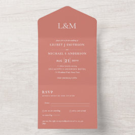 3in1 Tawny Terracotta Oranje Text Wedding Invite All In One Uitnodiging
