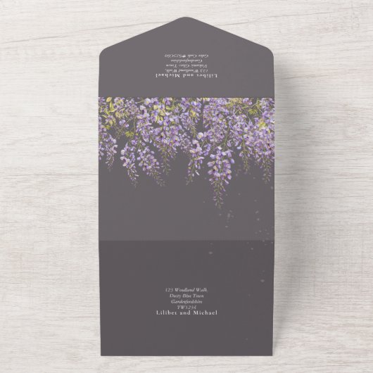 3in1 Wisteria Bloemen Trouw Uitnodiging RSVP (Buitenkant)