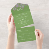 3in1 Wisteria Floral Green Wedding Invite RSVP All In One Uitnodiging (Afscheurbaar)