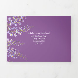3in1 Wisteria Floral Violet Wedding Noite RSVP Drieluik Kaart
