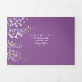 3in1 Wisteria Floral Violet Wedding Noite RSVP Drieluik Kaart