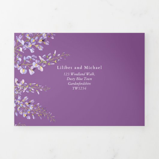3in1 Wisteria Floral Violet Wedding Noite RSVP Drieluik Kaart (Cover)