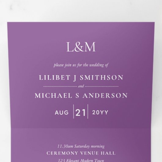 3in1 Wisteria Floral Violet Wedding Noite RSVP Drieluik Kaart (Binnenzijde eerst)