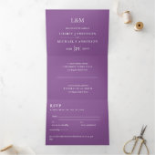 3in1 Wisteria Floral Violet Wedding Noite RSVP Drieluik Kaart (Binnen)