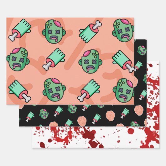 3pc Mmm, hersenen... Halloween inpakpapier vellen (Set)