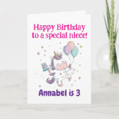 3rd, 4th, 5th, 6th Birthday Niece, Cute Unicorn Kaart (Voorkant)