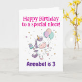 3rd, 4th, 5th, 6th Birthday Niece, Cute Unicorn  Kaart (Gele Bloem)
