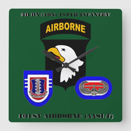 3RD BATTALION 187TH INFANTRY 101ST AIRBORNE CLOCK VIERKANTE KLOK (Voorkant)