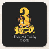 3rd Birthday Boy Construction Truck 3 Yrd Kartonnen Onderzetters (Voorkant)