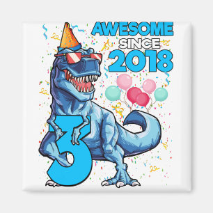 3RD Birthday Dinosaur 3-jarige jongen Kinder Gewel Magneet