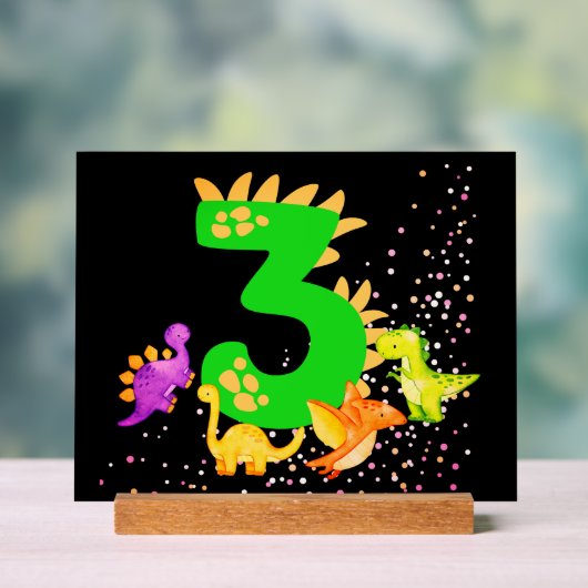3rd Birthday. Dinosaur Design. My third birthday.  Acryl Bord (Neutraal)