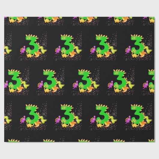 3rd Birthday. Dinosaur Design. My third birthday.  Cadeaupapier (Vlak)