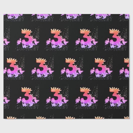 3rd Birthday. Dinosaur Design. My third birthday.  Cadeaupapier (Vlak)