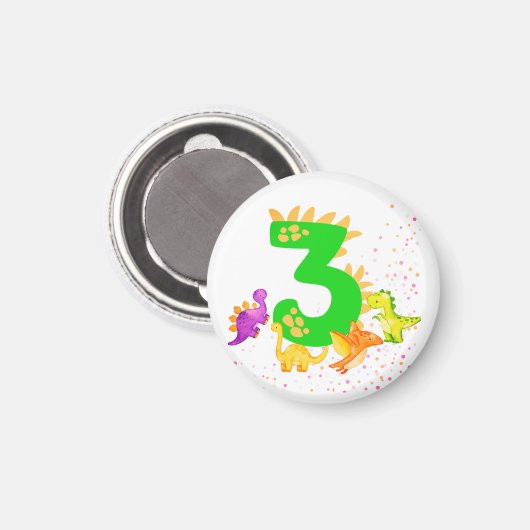 3rd Birthday. Dinosaur Design. My third birthday. Magneet (Voorkant / Achterkant)