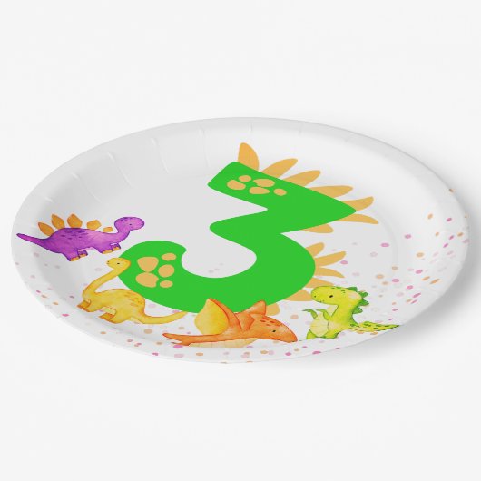 3rd Birthday. Dinosaur Design. My third birthday.  Papieren Bordje (Gekanteld)