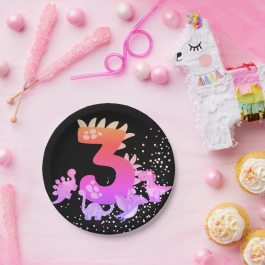 3rd Birthday. Dinosaur Design. My third birthday.  Papieren Bordje (Feest)