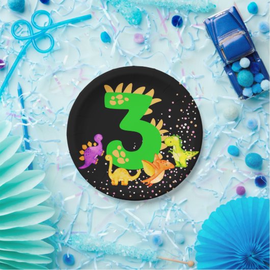 3rd Birthday. Dinosaur Design. My third birthday.  Papieren Bordje (Feest)