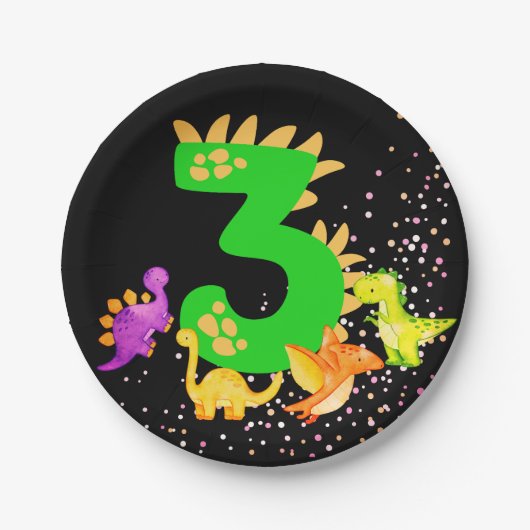 3rd Birthday. Dinosaur Design. My third birthday.  Papieren Bordje (Voorkant)