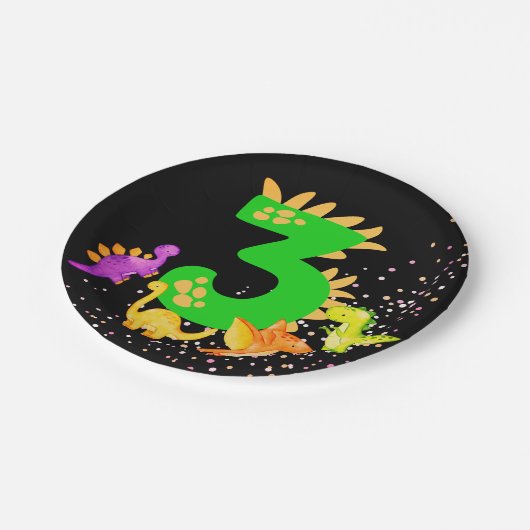 3rd Birthday. Dinosaur Design. My third birthday. Papieren Bordje (Gekanteld)