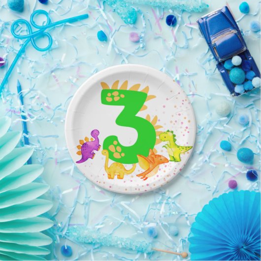 3rd Birthday. Dinosaur Design. My third birthday.  Papieren Bordje (Feest)