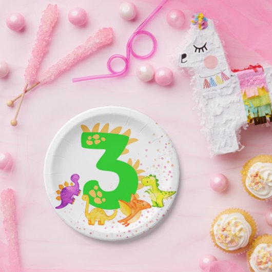 3rd Birthday. Dinosaur Design. My third birthday.  Papieren Bordje (Feest)