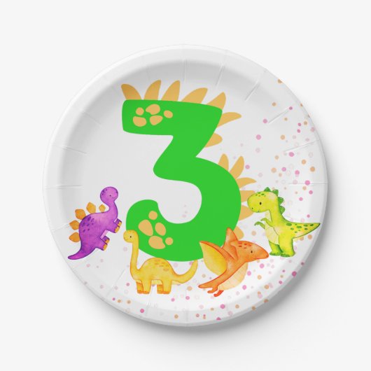 3rd Birthday. Dinosaur Design. My third birthday.  Papieren Bordje (Voorkant)