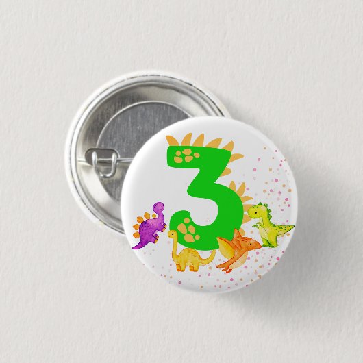 3rd Birthday. Dinosaur Design. My third birthday.  Ronde Button 3,2 Cm (Voorkant /achterkant)
