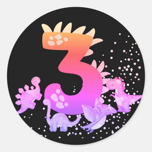 3rd Birthday. Dinosaur Design. My third birthday.  Ronde Sticker (Voorkant)
