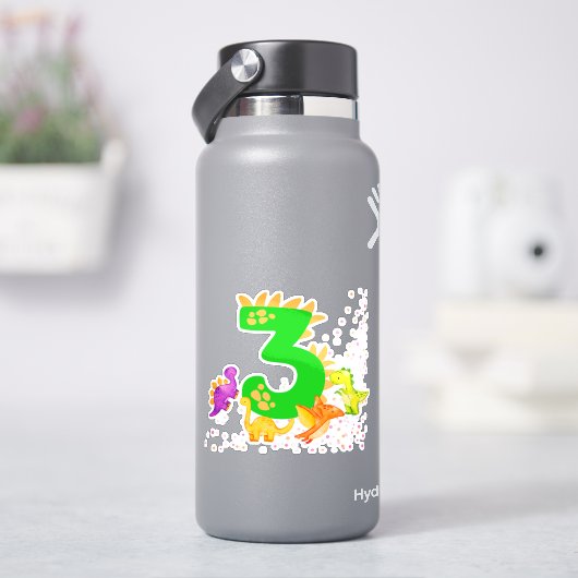 3rd Birthday. Dinosaur Design. My third birthday.  Sticker (HydroFlask)