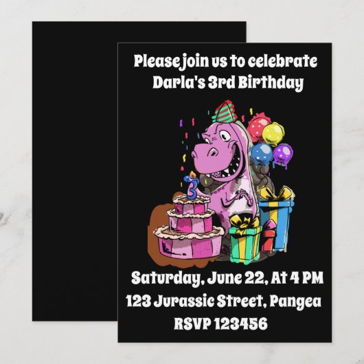 3rd Birthday Dinosaur Girl Dino Bday Kaart (Voorkant / Achterkant)