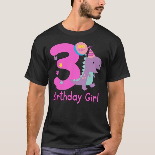 3rd Birthday Dinosaur Girl T-Rex Matching Family P T-shirt (Voorkant)