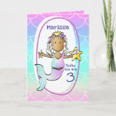 3rd Birthday Ethnic Mermaid Cartoon Adorable Cute Kaart (Voorkant)
