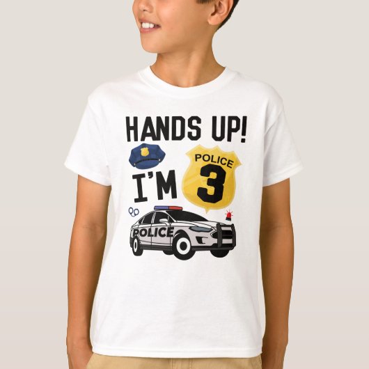 3rd Birthday Gift Police Officer 3 Year Old Boy T-shirt (Voorkant)