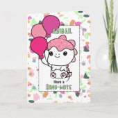 3rd Birthday Girl Dinosaur Cartoon Adorable  Kaart (Voorkant)