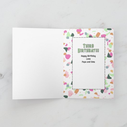 3rd Birthday Girl Dinosaur Cartoon Adorable  Kaart (Binnen)