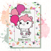 3rd Birthday Girl Dinosaur Cartoon Adorable  Kaart